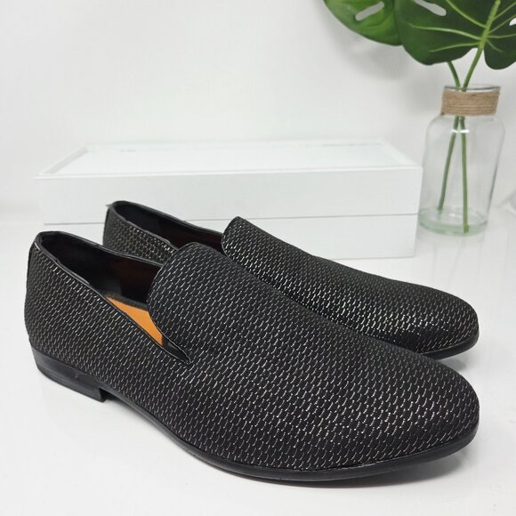 Talia Tedaldo Men’s 10 Black Gold Textured Loafers Slip On Luxury Dress Shoes main image 5